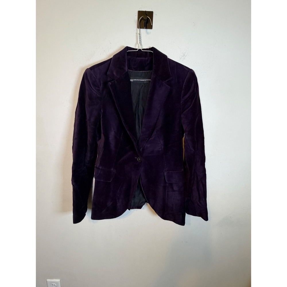 Zara Basic Womens Blazer Cotton Velvet Purple XS
